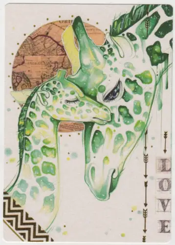 Postkarte: Postkarte Manga Art Weißer Lotus Giraffen, Withy, Vanessa Mertens