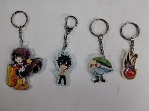 4 Schlüssel-Anhänger Kawaii Manga Anime, Mädchen, Junge, Vögel