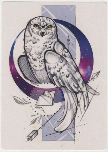 Postkarte: Postkarte Manga Art Weißer Lotus Eule, Withy, Vanessa Mertens