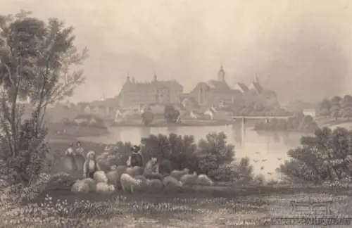Neuburg in Bayern. aus Meyers Universum, Stahlstich. Kunstgrafik, 1850