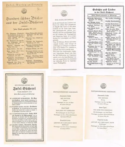 11 Blätter des Insel Verlags, Verlagswerbung, Werbeblatt, Buchvorschau