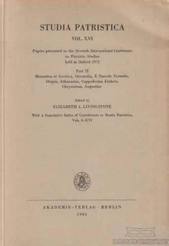 Buch: Studia Patristica Vol. XVI, Livingstone, Elizabeth A. 1985, gebraucht, gut