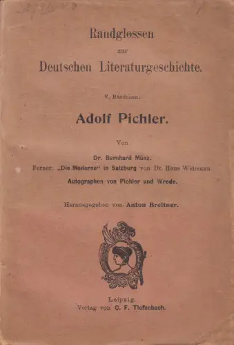 Buch: Randglossen zur Deutschen Literaturgeschichte: Adolf Pichler, Münz, B.