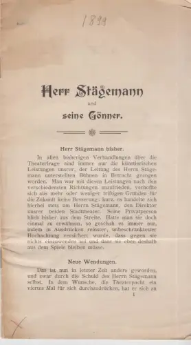 Buch: Herr Stägemann und seine Gönner, Wirth, Moritz, ca. 1900, guter Zustand