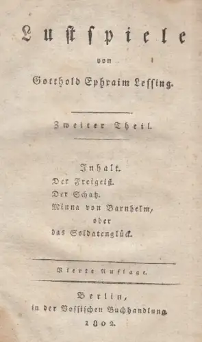 Buch: Lustspiele - Zweiter Theil, Lessing, Gotthold Ephraim. 1802