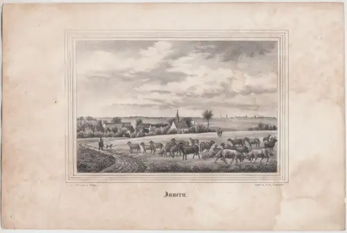 Jauern. Original-Lithographie, Johann F. W. Wegener, um 1843, F. A. Renner