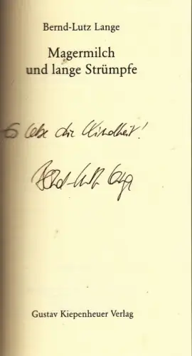 Buch: Magermilch und lange Strümpfe, Lange, Bernd-Lutz. 2000, gebraucht, g 73215