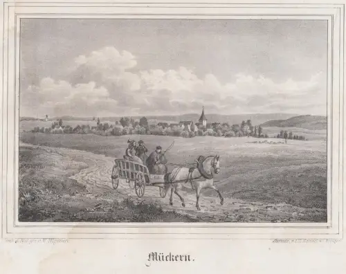 Mückern. Original-Lithographie, Johann F. W. Wegener, um 1843, I. H. Ketzschau