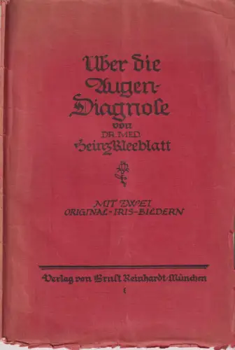 Buch: Über die Augendiagnose, Kleeblatt, Heinz, 1926, Ernst Reinhard