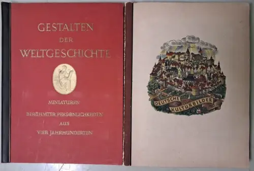 14 Sammelbilder Alben: Die Welt in Bildern, Gestalten der Weltgeschichte ...