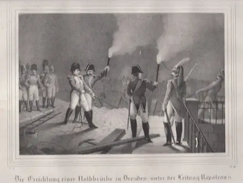 Die Errichtung einer Nothbrücke in Dresden. Arldt, C. W., 1840, Pietzsch, Grafik