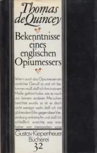Buch: Bekenntnisse eines englischen Opiumessers, Quincey, Thomas de. 1981