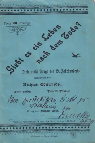 Buch: Giebt es ein Leben nach dem Tode?, Edmonds, Richter, 1897, Wilhelm Besser