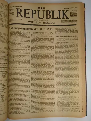 Die Republik 2. Jahrgang 1919 Januar bis Juni (unvollständig), Wilhelm Herzog