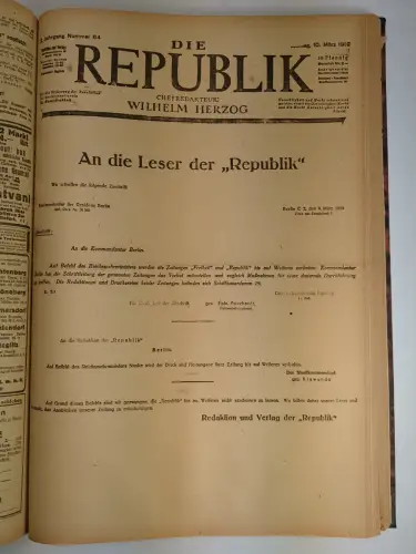 Die Republik 2. Jahrgang 1919 Januar bis Juni (unvollständig), Wilhelm Herzog