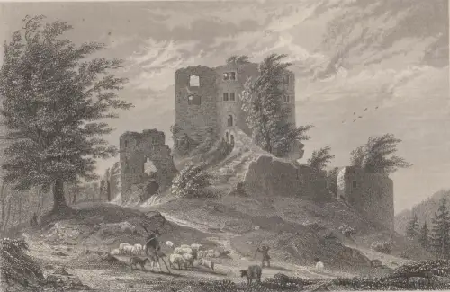 Stahlstich: Burgruine Liebenstein. Das malerische und romantische Deutschland