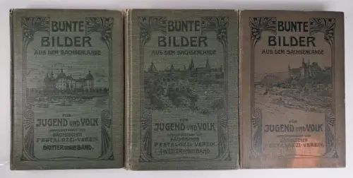 Buch: Bunte Bilder aus dem Sachsenlande I-III, Pestalozzi-Verein, 3 Bände, 1905