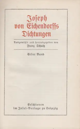 Buch: Joseph von Eichendorffs Dichtungen, Insel Verlag, 2 Bände, gebraucht, gut