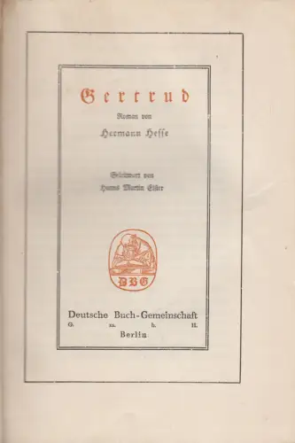Buch: Gertrud, Roman, Hermann Hesse, um 1930, Deutsche Buch-Gemeinschaft