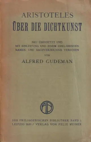 Buch: Über die Dichtkunst, Aristoteles, 1920, Meiner, Philosophische Bibliothek