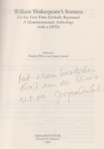 Buch: William Shakespeare's Sonnets, Pfister/Gutsch, 2009, Edition Signathur