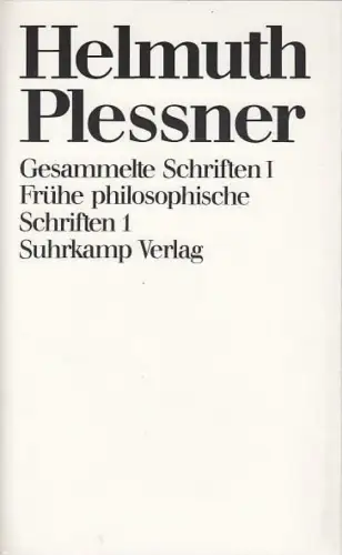 Buch: Gesammelte Schriften I: Frühe philosophische Schriften I, Plessner, 1980
