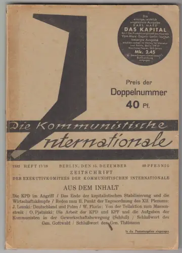 Heft:   Die Kommunistische Internationale Heft 17/18 / 1932, Hoym / Cahnbley