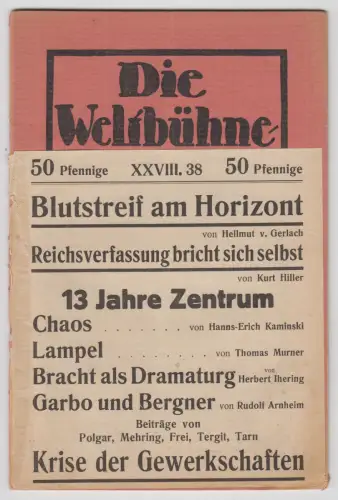 Die neue Weltbühne Nr. 38 / 1932, Wochenschrift für Politik, Kunst, Wirtschaft
