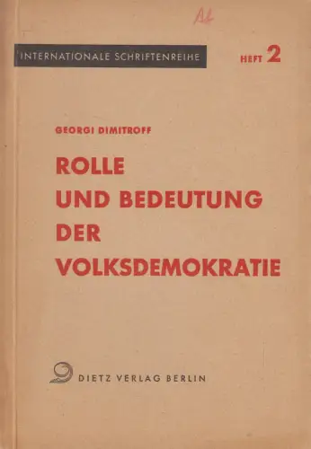 Buch: Rolle und Bedeutung der Volksdemokratie, Georgi Dimitroff, 1950, Dietz