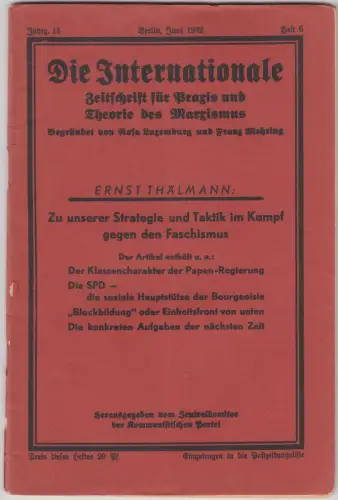 Zu unserer Strategie und Taktik im Kampf gegen den Faschismus, Thälmann, 1932
