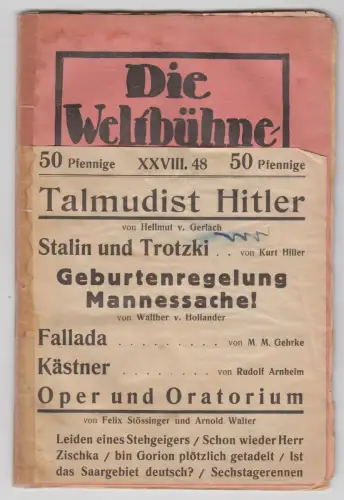 Die neue Weltbühne Nr. 48  / 1932, Wochenschrift für Politik, Kunst, Wirtschaft