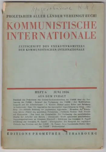 Heft: Kommunistische Internationale Heft 6 Juni 1936, Dübi, Editions Promethee
