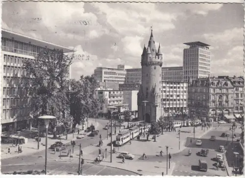 AK Frankfurt am Main. Eschenheimer Turm und Fernmelde-Hochhaus, ca. 1958, Andres