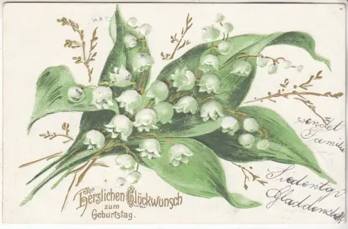 AK Herzlichen Glückwunsch zum Geburtstag. Blumen, ca. 1906, Postkarte, gelaufen