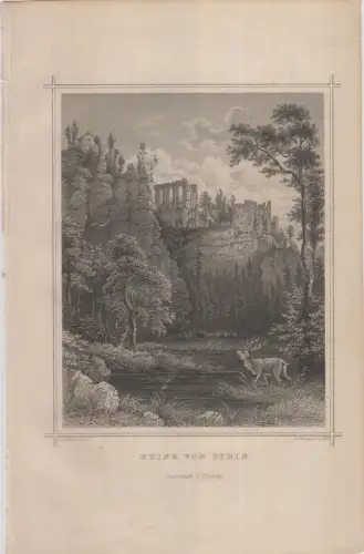 Grafik: Ruine von Oybin, G. Heisinger, L. Rohbock, um 1850, Stahlstich, G. Lange