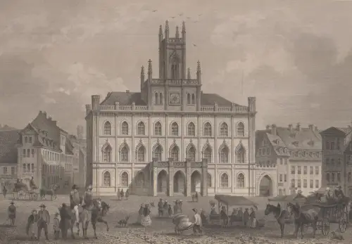 Grafik: Das Rathaus in Weimar, Sachsen, J. Richter, L. Rohbock, um 1850, Lange