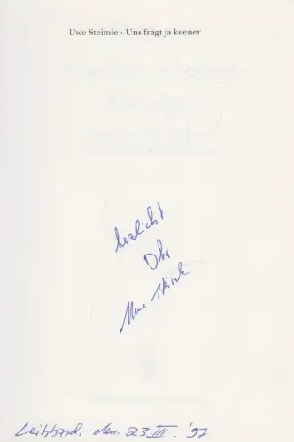 Buch: Uns fragt ja keener, Steimle, Uwe. 1997, Eulenspiegel Verlag, signiert!