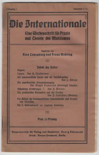 Die Internationale Doppelheft 11/12 / 1919, Schumann, Luxemburg, Mehring