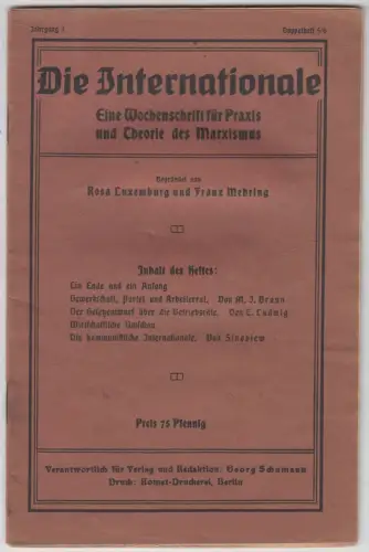 Die Internationale Doppelheft 5/6 / 1919, Schumann, Luxemburg, Mehring