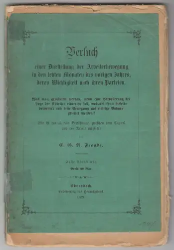 Buch: Versuch einer Darstellung der Arbeiterbewegung ..., C. G. A. Freude, 1869