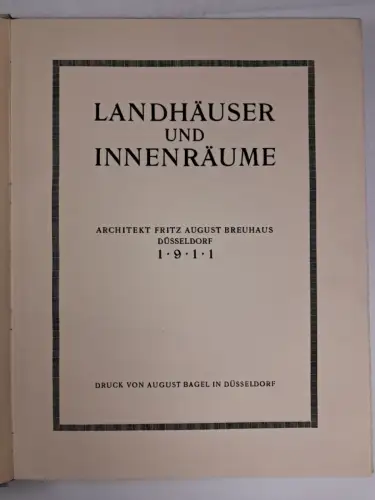 Buch: Landhäuser und Innenräume, Architekt Fritz August Breuhaus, 1911, E. Ohle