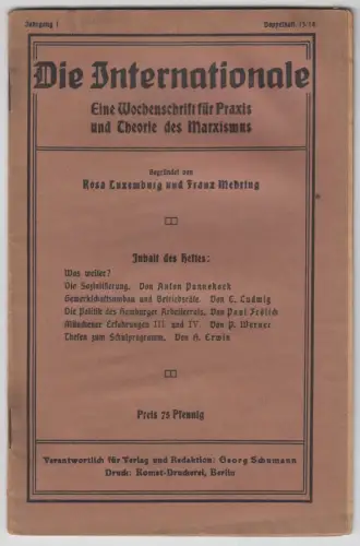 Die Internationale Doppelheft 13/14 / 1919, Schumann, Luxemburg, Mehring