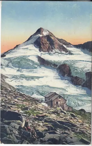 AK Kürsinger Hütte mit Geiger, am Gross-Venediger, ca. 1921, Postkarte, gelaufen