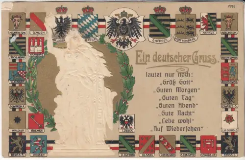 AK Ein deutscher Gruss, ca. 1911, B. B. & O. L., Postkarte, gelaufen, gebraucht