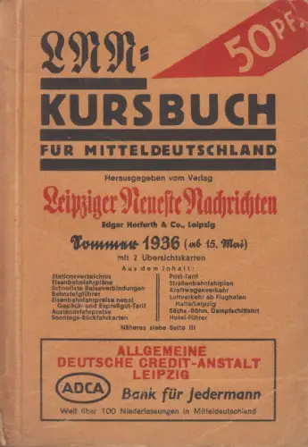 Buch: LNN-Kursbuch für Mitteldeutschland - Sommer 1936, gebraucht, gut