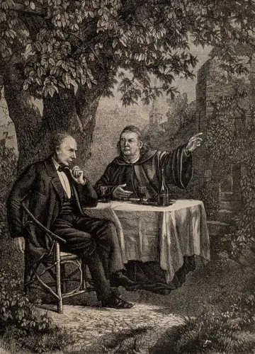 Holzstich: Uhland bei Kerner, Daheim, Grafik, Th. Schütz, 1865, Reproduktion