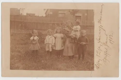 AK Portrait 6 Kinder im Garten 1913, Else, Suse, Heinz, Marianne, Scheffel Hans