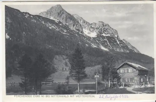 AK Ferchensee bei Mittenwald mit Wetterstein, ca. 1933, A. Jrl, Postkarte
