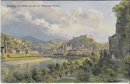 AK Salzburg von Mülln aus mit der Humboldt-Terasse - F. Kulstrunk, ca. 1929