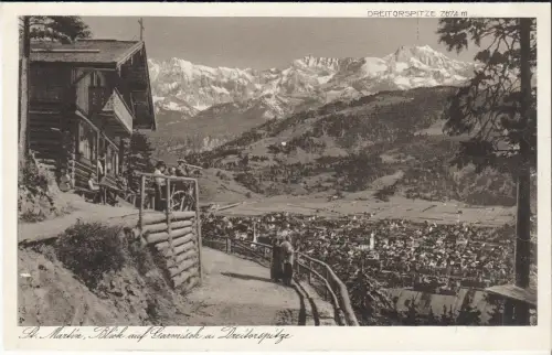 AK St. Martin auf dem Grasberg. Blick auf Garmisch und Dreitorspitze, ca. 1933